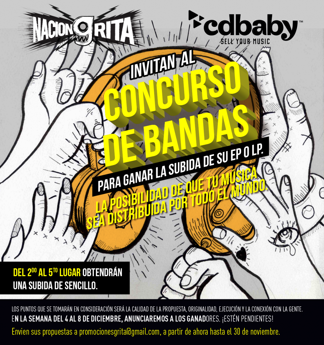 Nación Grita y Cdbaby, ¡invitan al "Concurso de Bandas"!